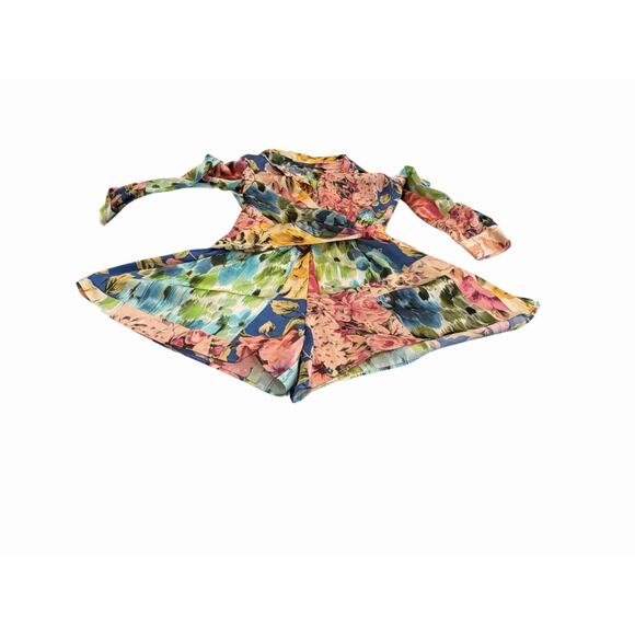 Zara Multicolor Topical Floral Satin Romper Women’s M Colorful Vacation - Picture 9 of 12